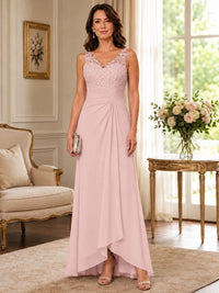 Elegant Chiffon Mother of the Bride Dress with Lace Applique and Cape Sleeves