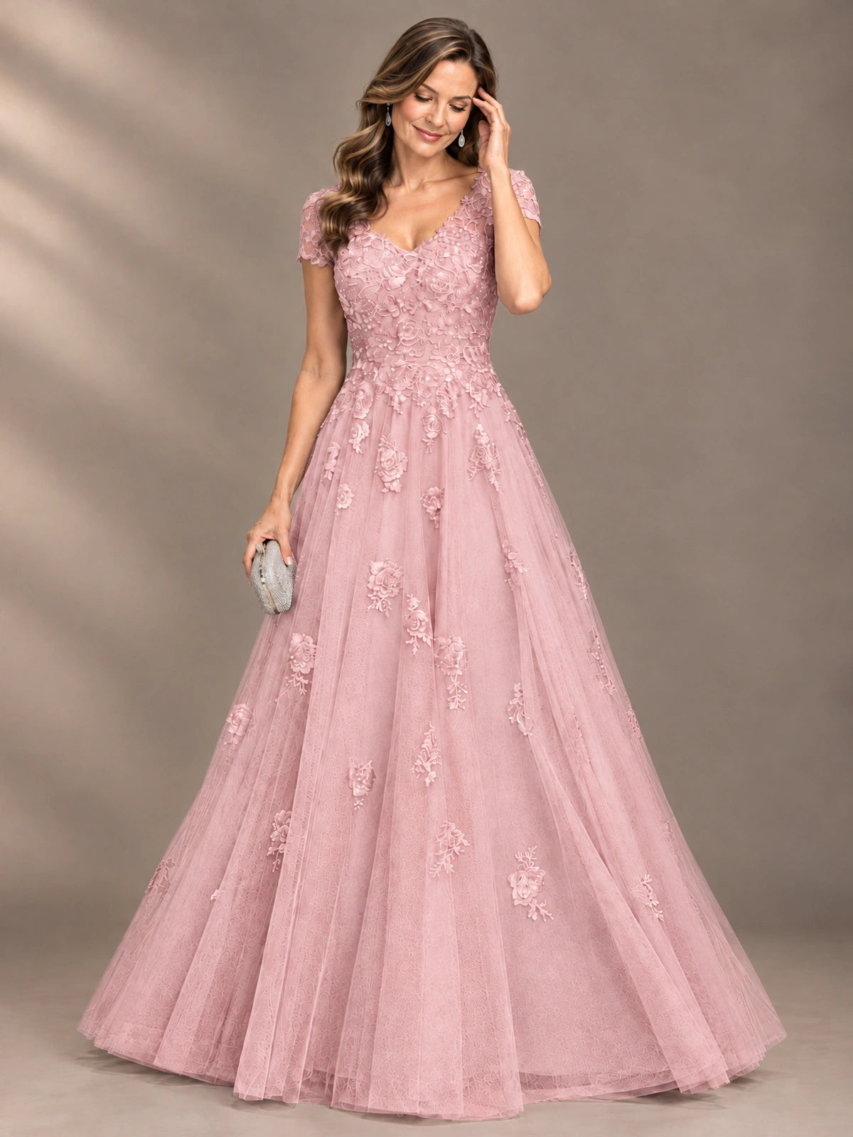Lace Appliques A-line Mother of The Bride Dresses with Short Sleeves