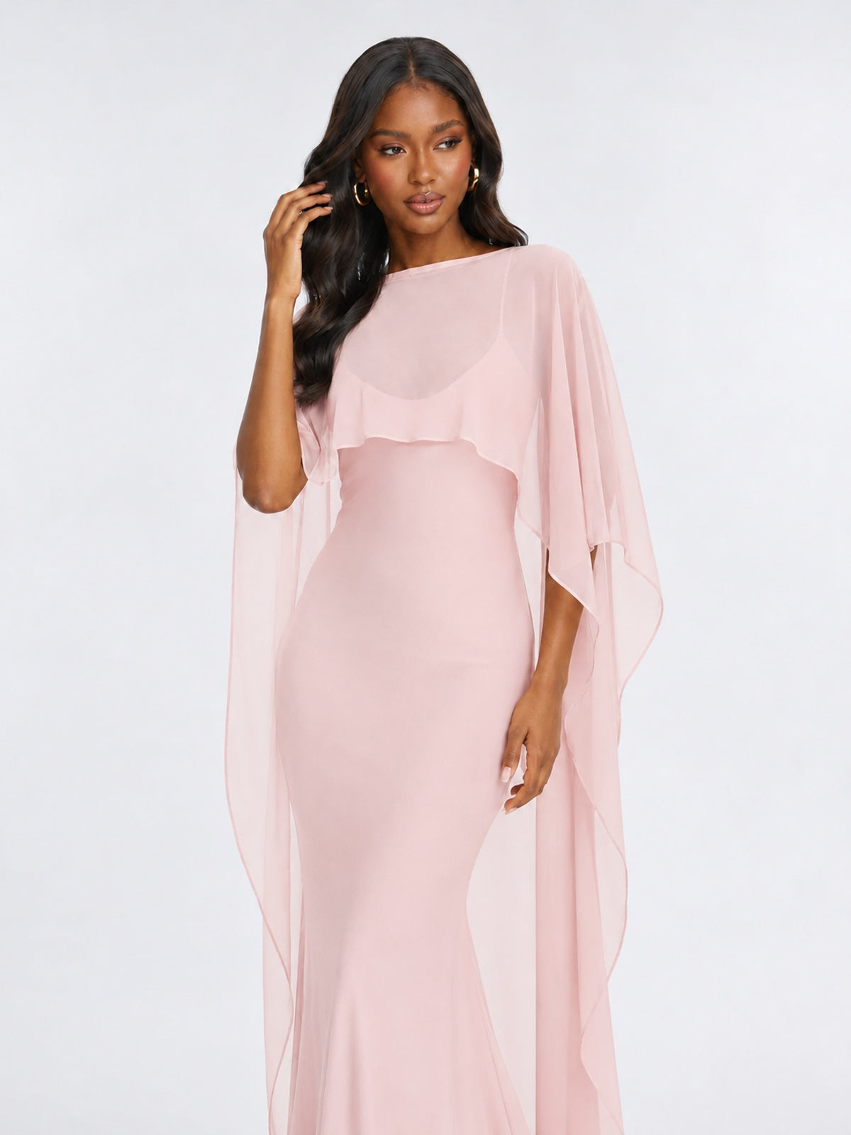 Satin Cape Prom Dresses Meramid Maxi Dress