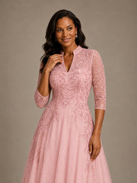 Embellished Appliques Mother of the Bride Dress with 3/4 Sleeves