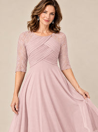 Tea-Length Mother of the Bride Dress with Lace 3/4 Sleeves