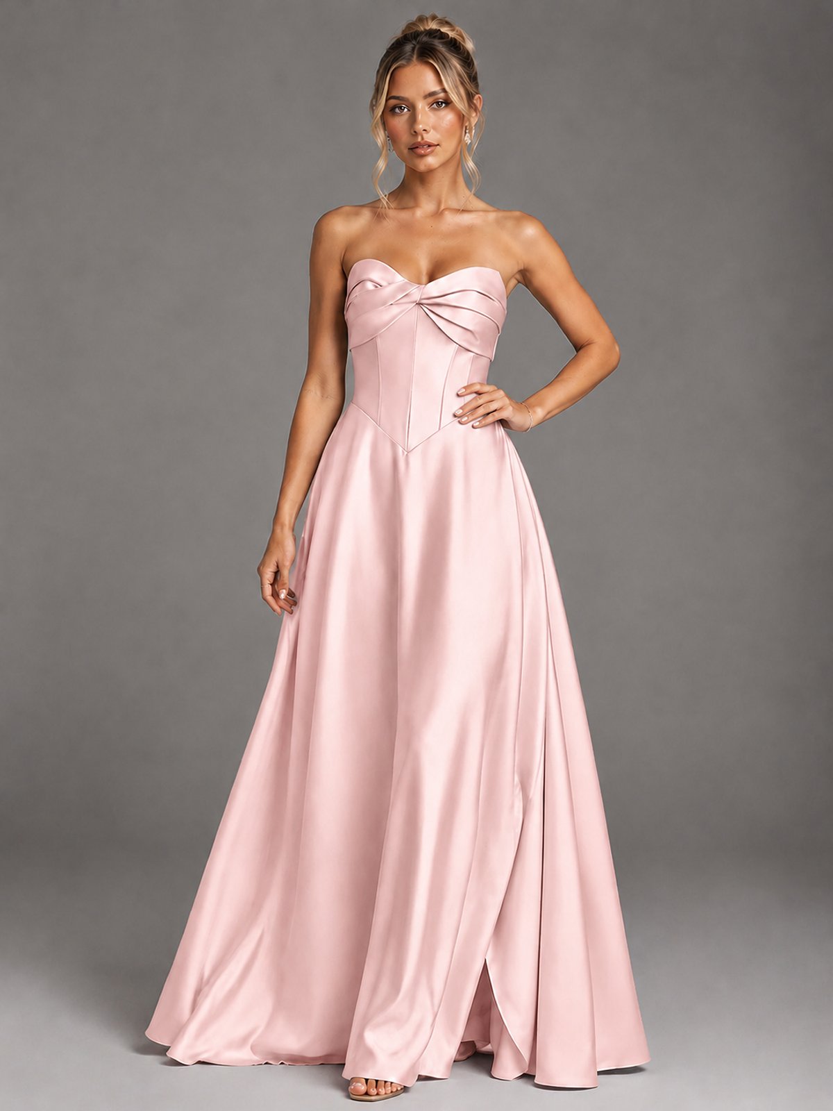 Sweetheart Neck Strapless Satin A-Line Prom Dress