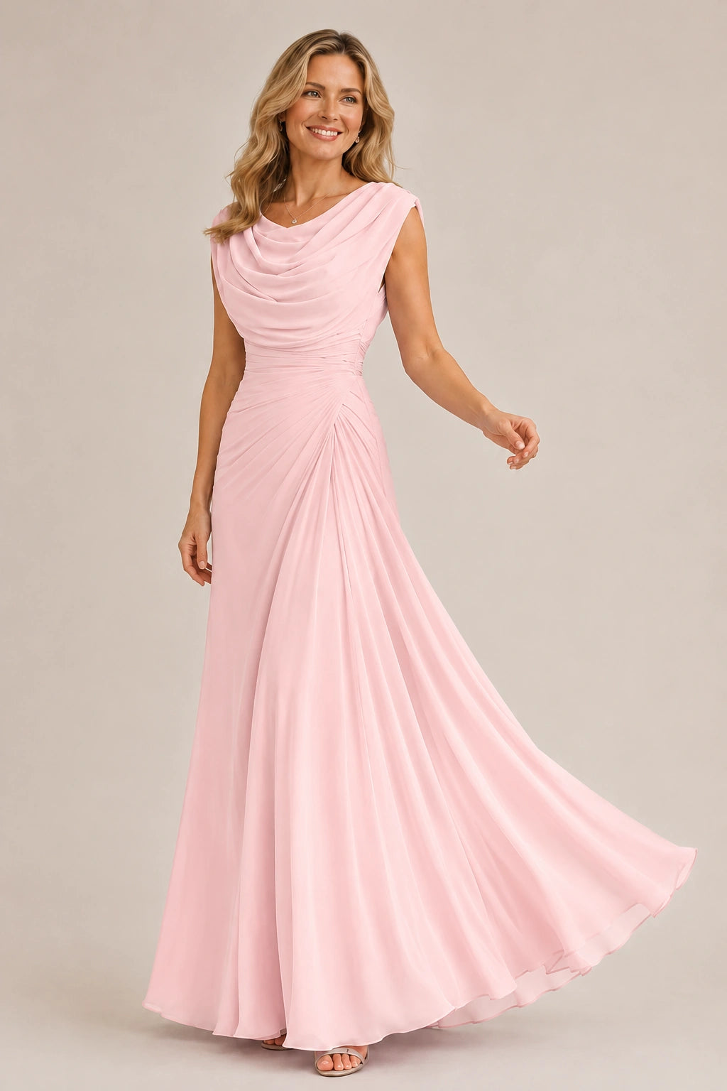 Cowl Neck Ruched Chiffon Mother of the Bride Dress