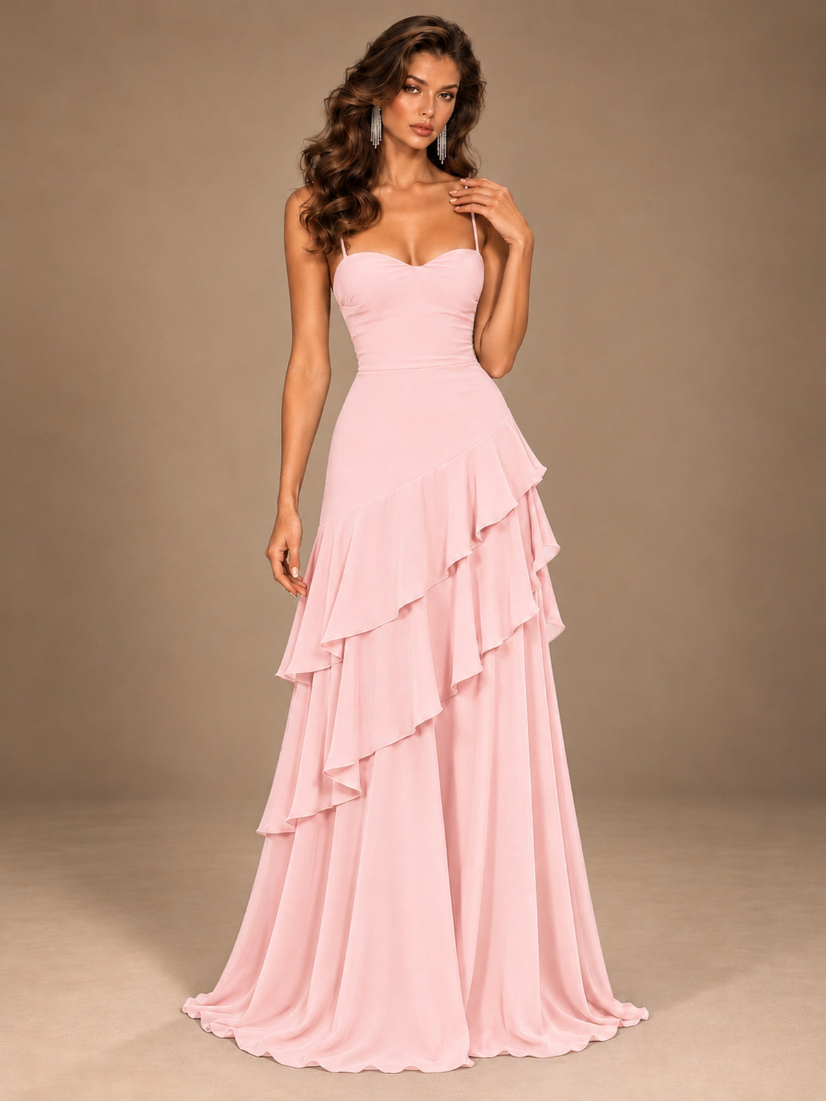 Sweetheart A-Line Ruffle Prom Dress with Spaghetti Straps