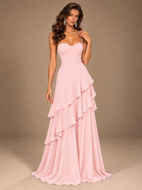 Sweetheart A-Line Ruffle Prom Dress with Spaghetti Straps