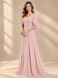 Ruched V Neck Mother of The Bride Dresses with Shawls Appliques and Cap Sleeves