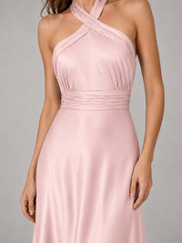 Sage Green Satin A-Line Bridesmaid Dress with Halter Neck