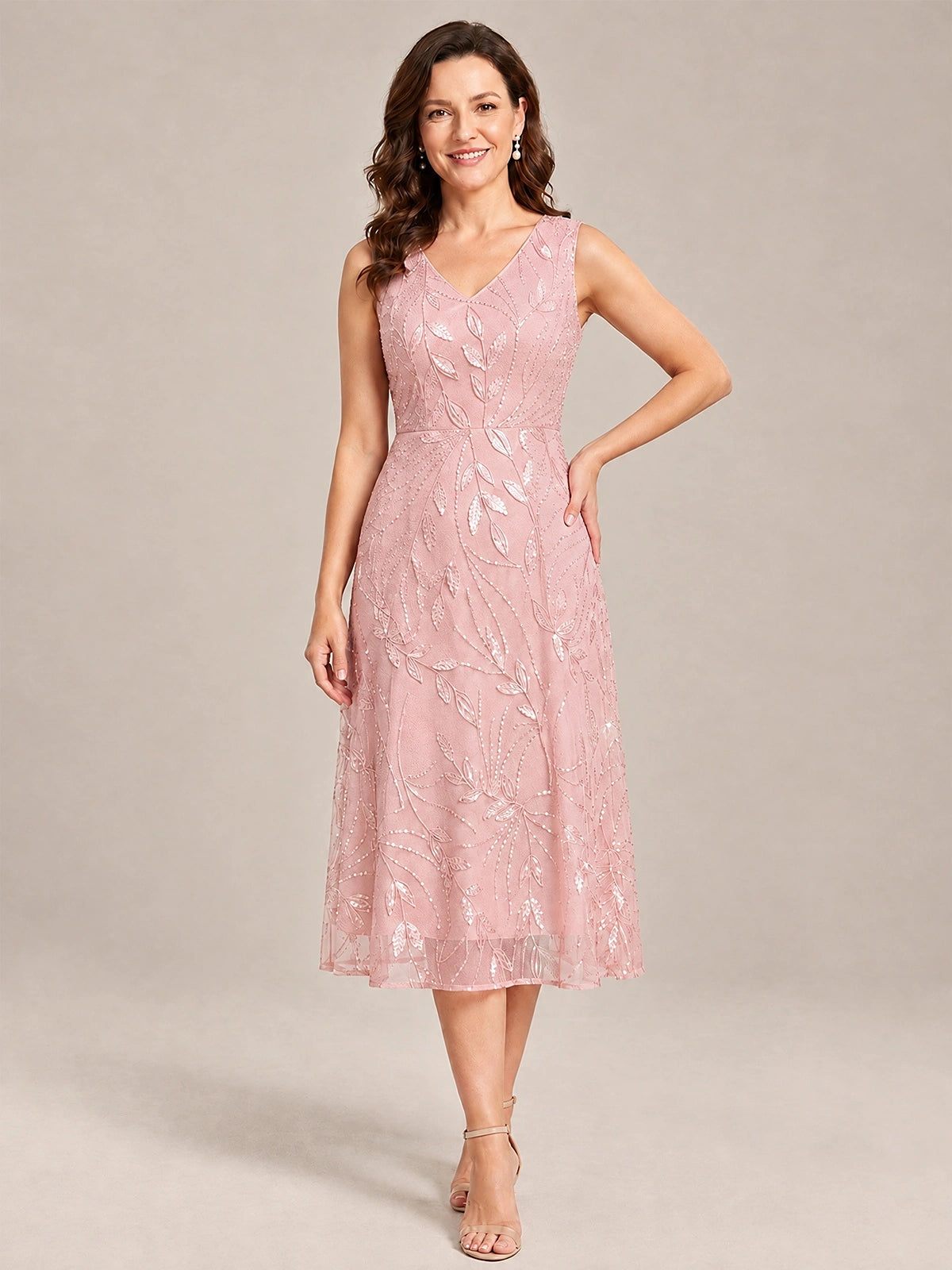 Tea Length Sequin Lace Mother of the Bride Dress with Chiffon Jacket