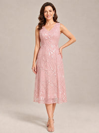 Tea Length Sequin Lace Mother of the Bride Dress with Chiffon Jacket
