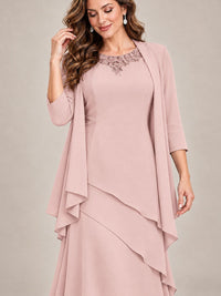 Dusty Blue Two-Piece Chiffon Mother of the Bride Dress with Jacket