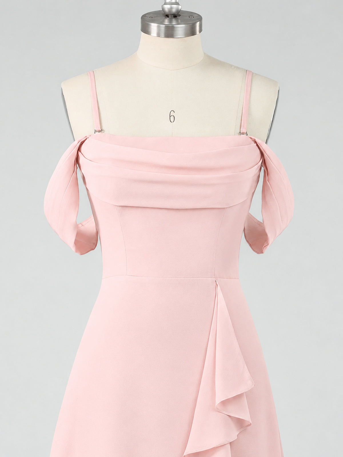 Spaghetti Strap Chiffon Bridesmaid Dress with Ruffles Slit