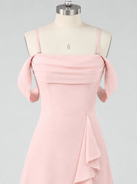 Spaghetti Strap Chiffon Bridesmaid Dress with Ruffles Slit