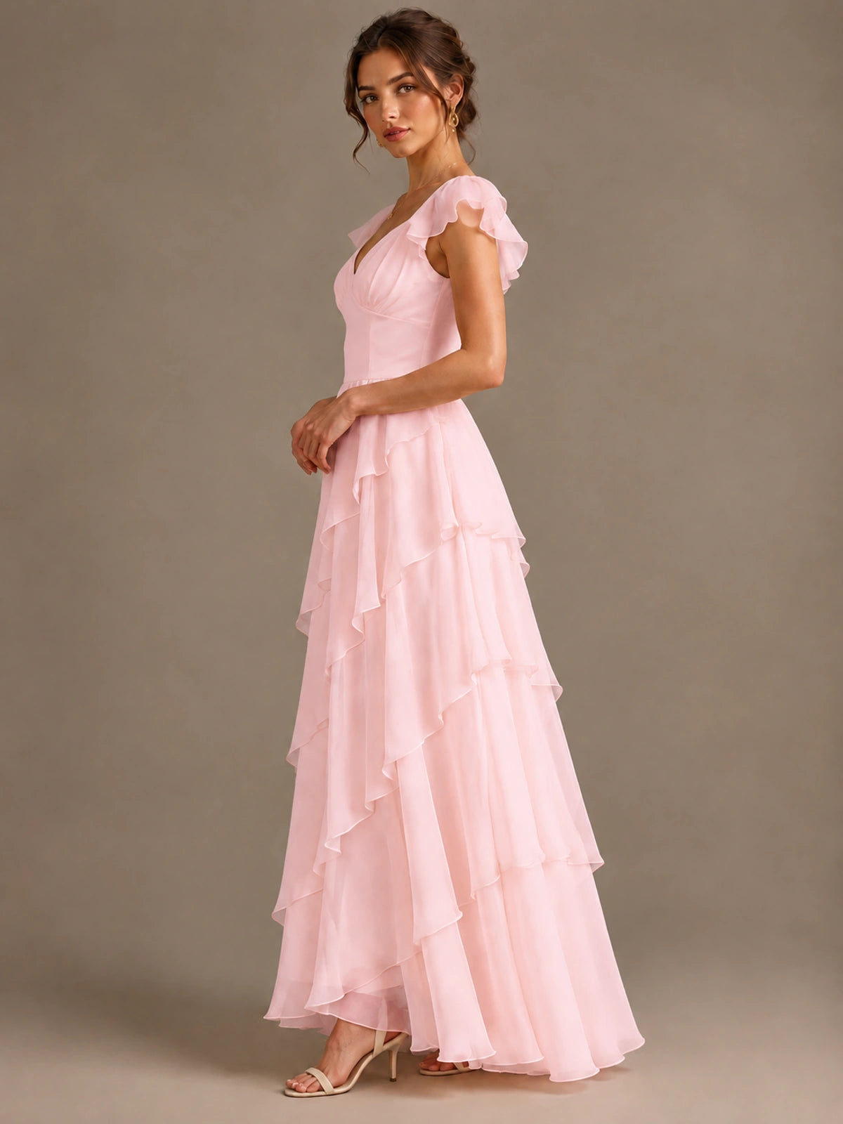 Ruffle Tiered V Neck Maxi Dress