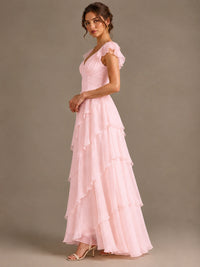 Ruffle Tiered V Neck Maxi Dress