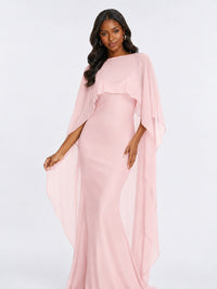 Satin Cape Prom Dresses Meramid Maxi Dress