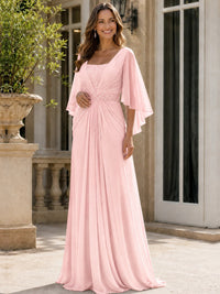 Elegant V-Neck Sequined Chiffon Mother of the Bride Dress with Flutter Sleeves