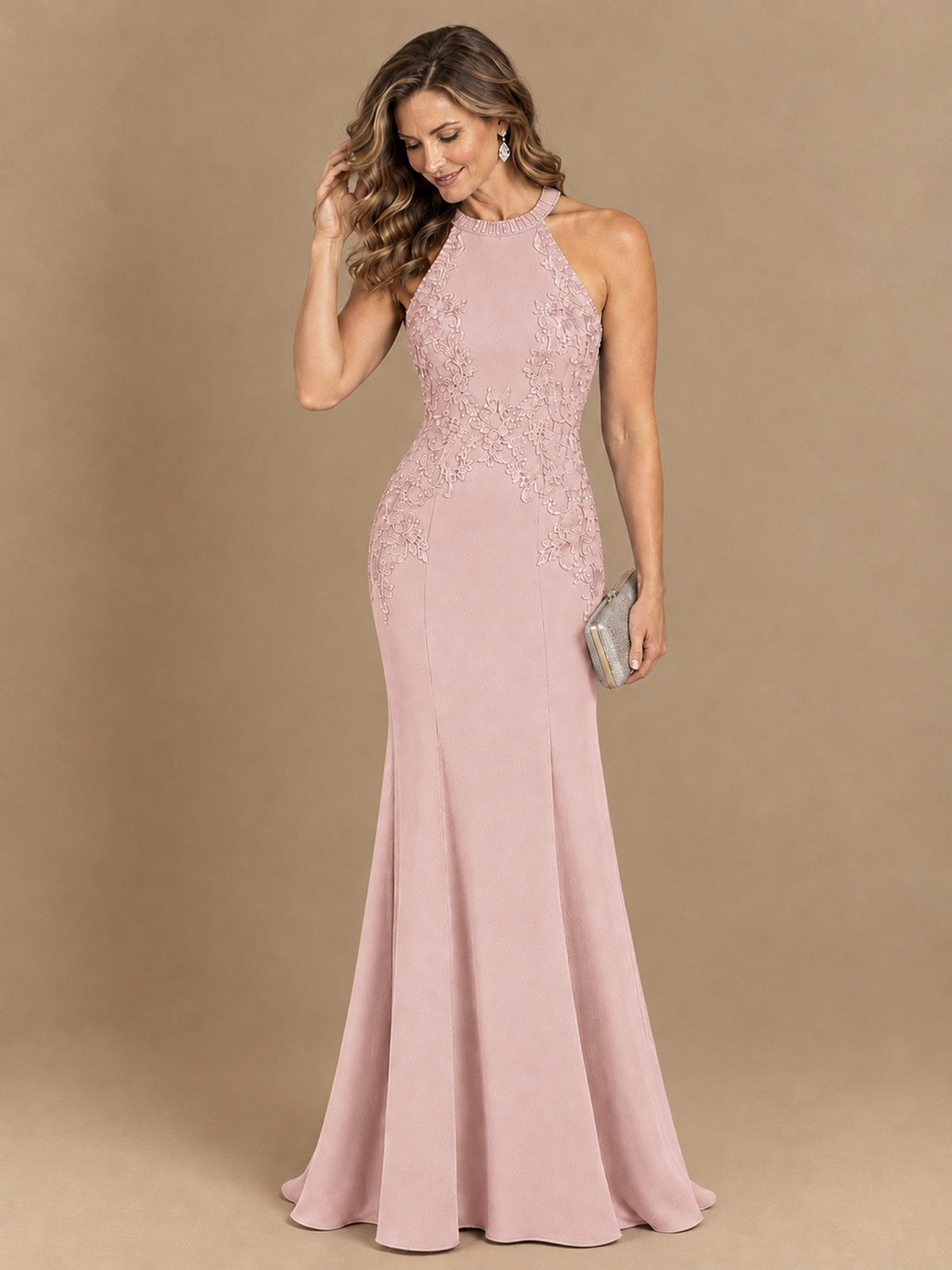 Halter Neckline Lace Appliques Mother of The Bride Dresses