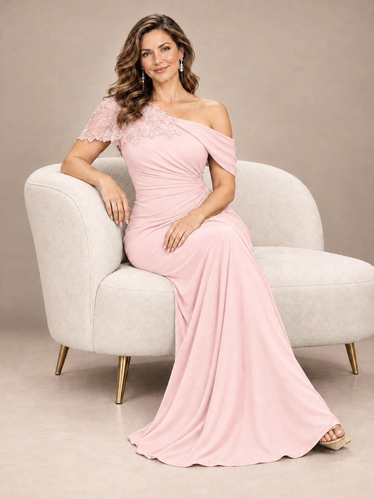 One Shoulder Chiffon Mother of The Bride Dress