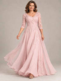Sequin Lace A-Line Mother of the Bride Dress with 3/4 Sleeves