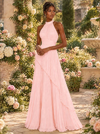 Wrap Pleated Prom Dress Halter A-line Chiffon Formal Wedding Dress