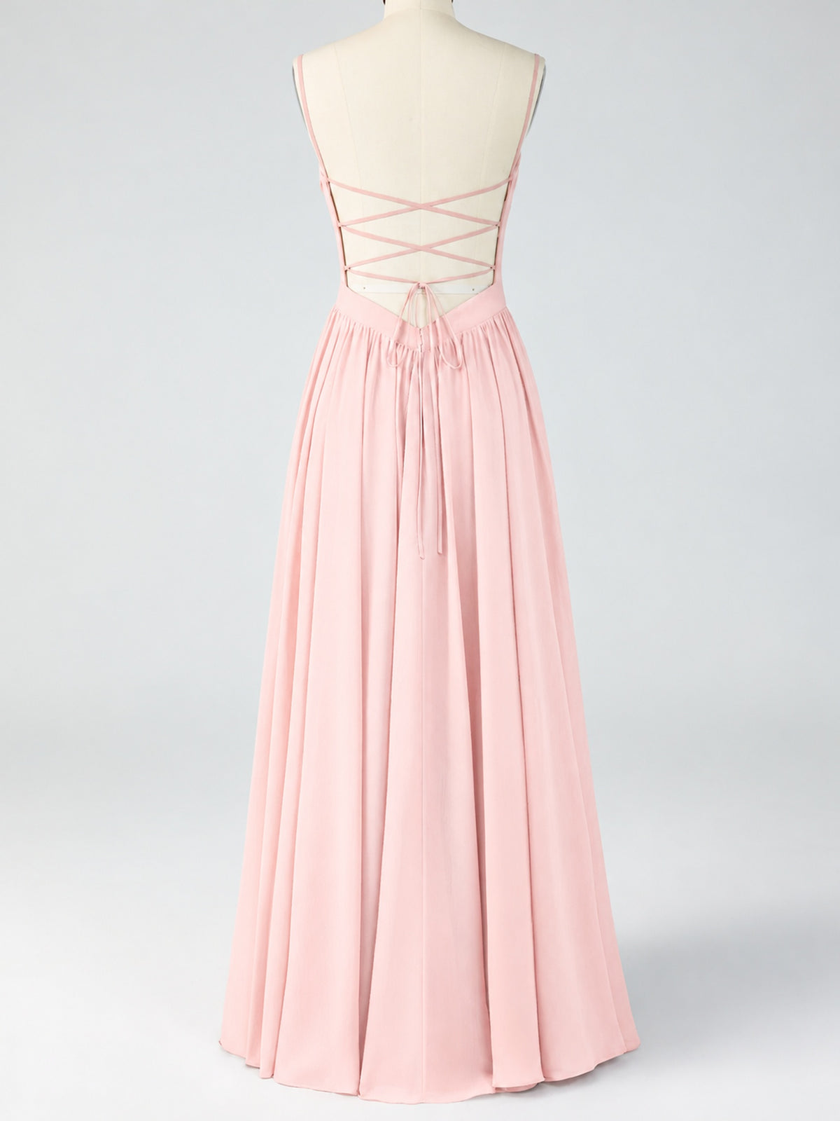Spaghetti Strap Ruched Chiffon Maxi Dress with Backless