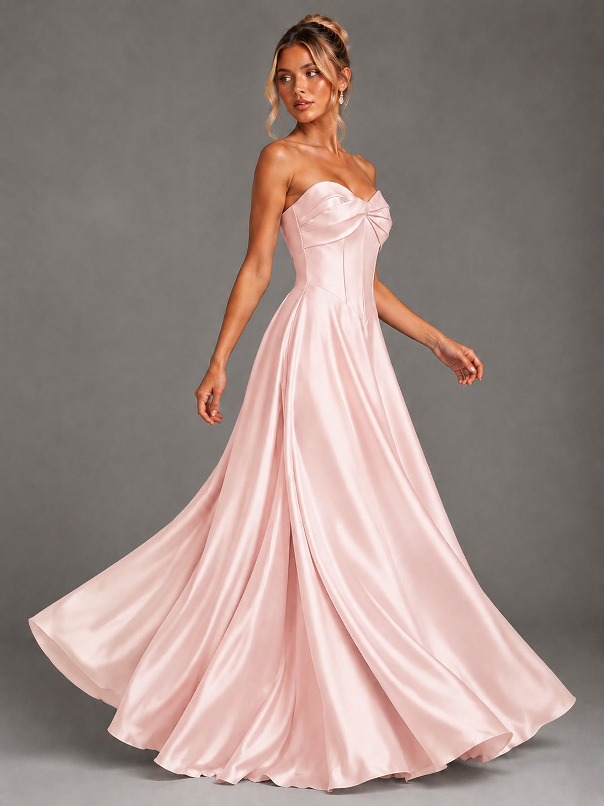Sweetheart Neck Strapless Satin A-Line Prom Dress