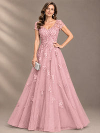Lace Appliques A-line Mother of The Bride Dresses with Short Sleeves