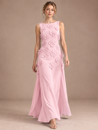 3D Floral Applique Sleeveless Formal Maxi Dress