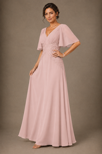 A-Line Chiffon Mother of the Bride Dress with Applique
