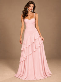 Sweetheart A-Line Ruffle Prom Dress with Spaghetti Straps