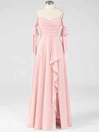A-Line Ruffles Chiffon Bridesmaid Dress with Slit