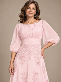 A-Line Mother of the Bride Dress with Sheer Puff Sleeves