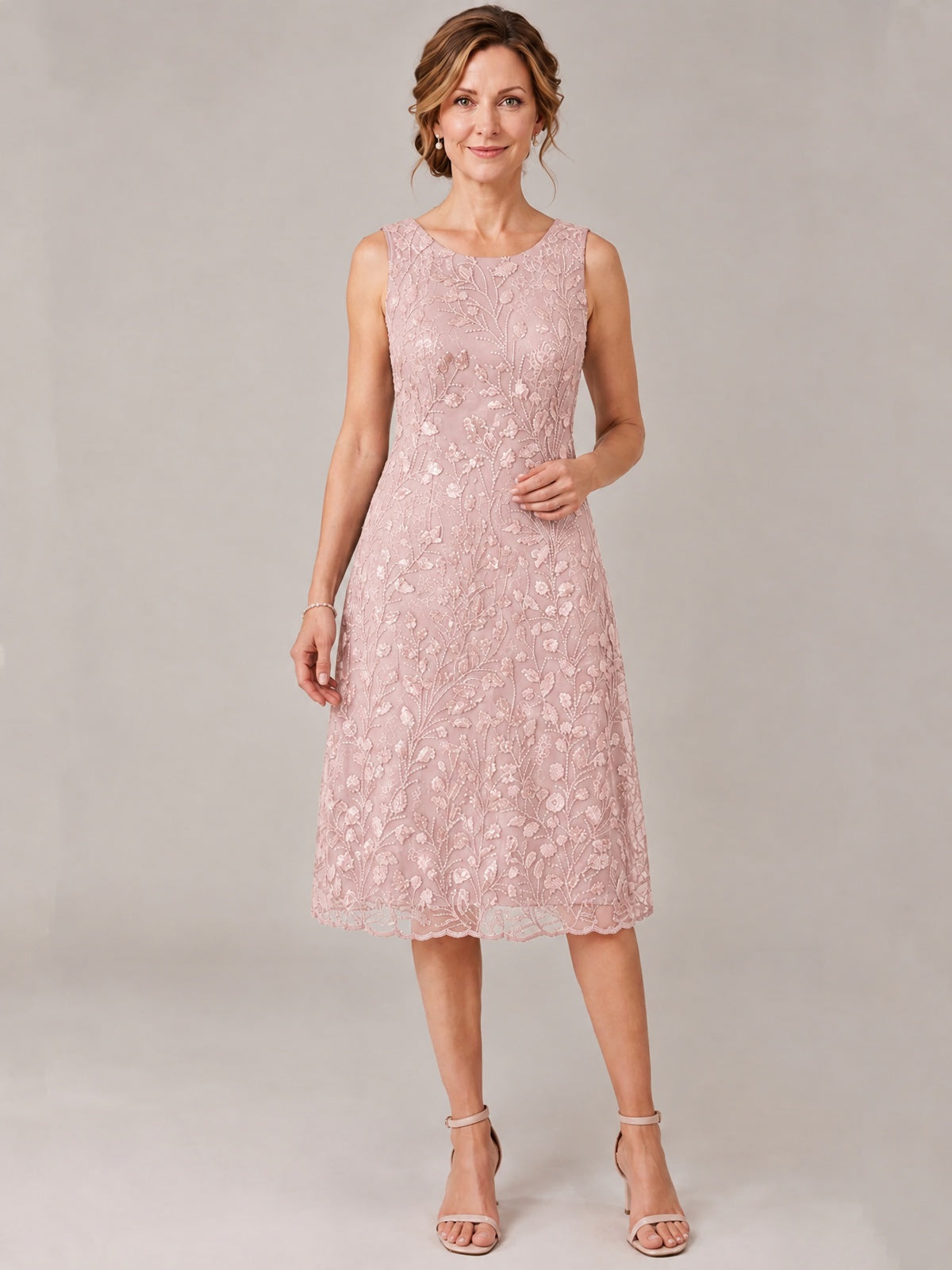 Tea Length Sequin Lace Mother of The Bride Dress with Chiffon Jacket