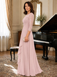 A-Line Chiffon Mother of the Bride Dress with Floral Applique 3/4 Sleeves
