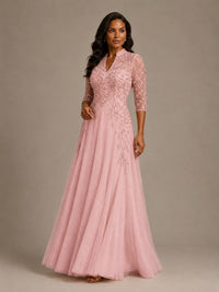 Embellished Appliques Mother of the Bride Dress with 3/4 Sleeves