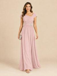 Cap Sleeve Mother of The Bride Dresses Long Chiffon Formal Gowns
