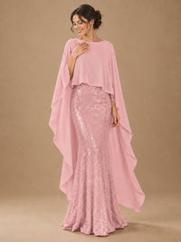 Sequin 2 Pieces Mother of the Bride Dress with Cap Sleeves Chiffon Formal Gowns