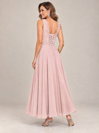 Dusty Blue Floral Lace Chiffon Mother of the Bride Dress with Jacket