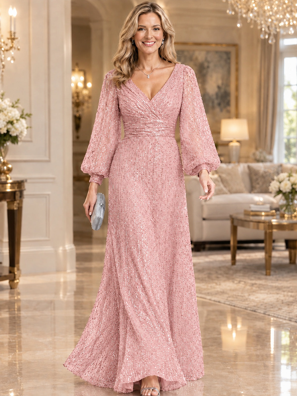 Sparkle Sequin Mother of The Bride Dresses with Long Sleeves