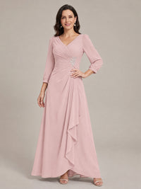 V-Neck Pleated Chiffon Mother of the Bride Dress with Flutter Sleeves