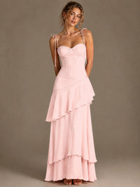 Spaghetti Strap Tiered Ruffles Chiffon Prom Dress