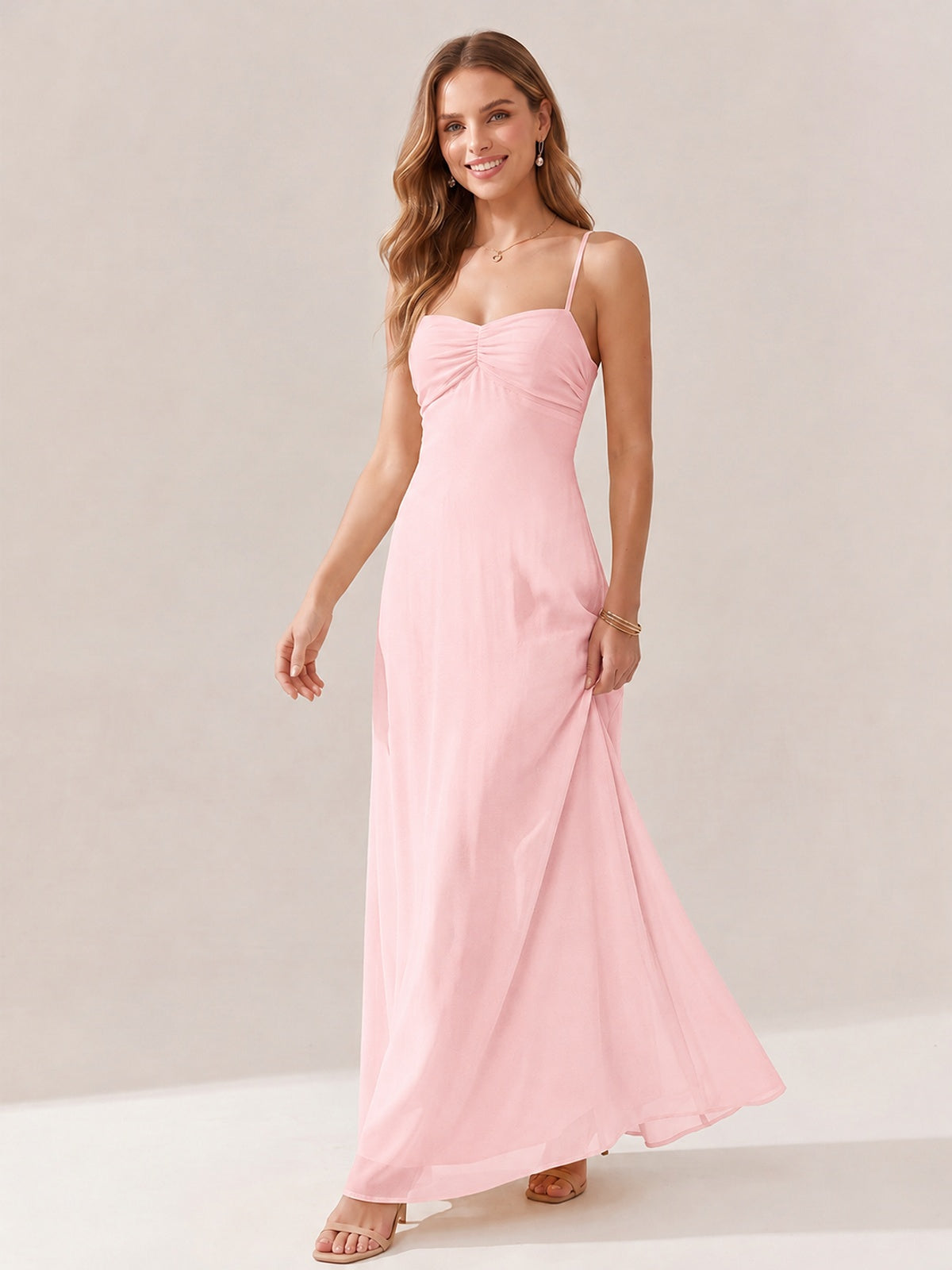 JOVELLEE Yellow Sweetheart Ruched Bust Chiffon Maxi Dress