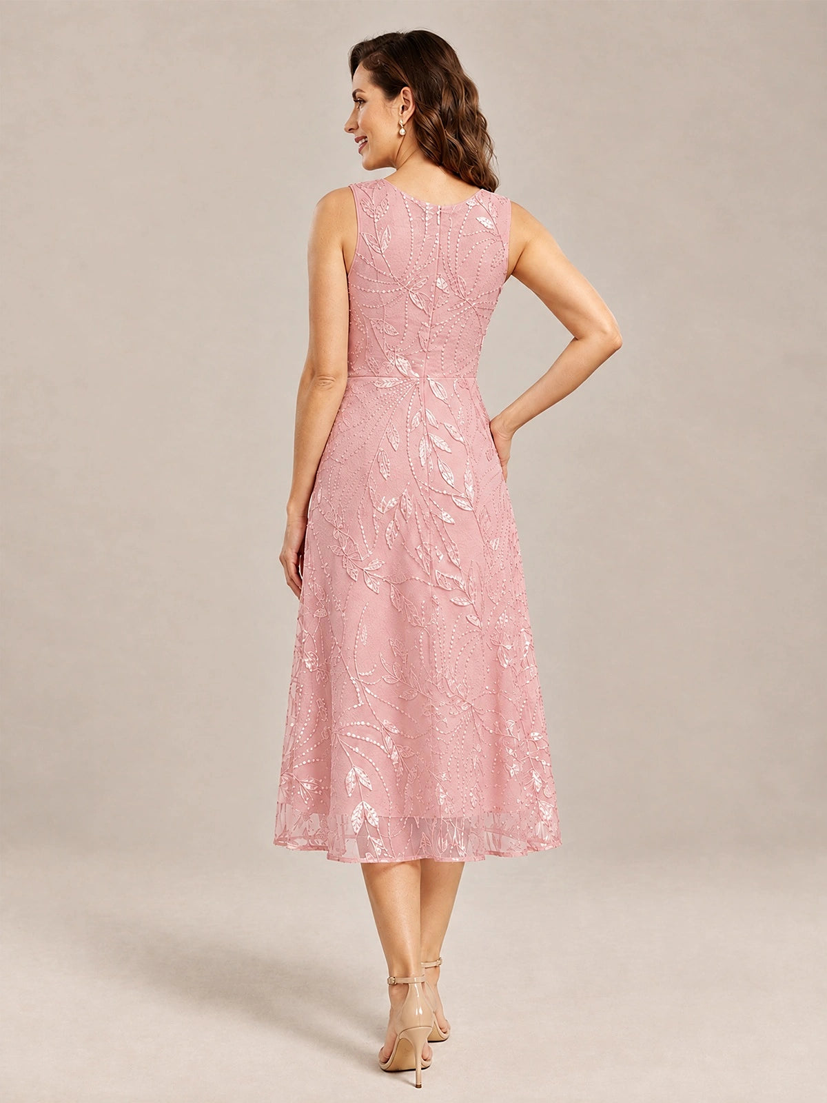 Tea Length Sequin Lace Mother of the Bride Dress with Chiffon Jacket