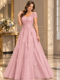Lace Appliques A-line Mother of The Bride Dresses with Short Sleeves