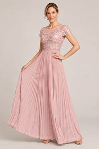 Embroidered Lace Pleated Mother of the Bride Dress