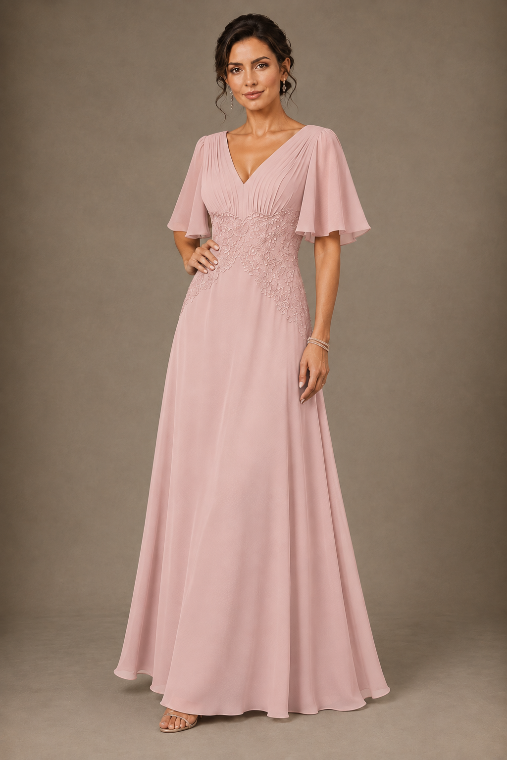A-Line Chiffon Mother of the Bride Dress with Applique