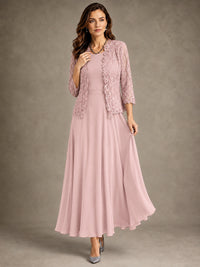 2-Piece Chiffon Mother of the Bride Dress with Lace Jacket