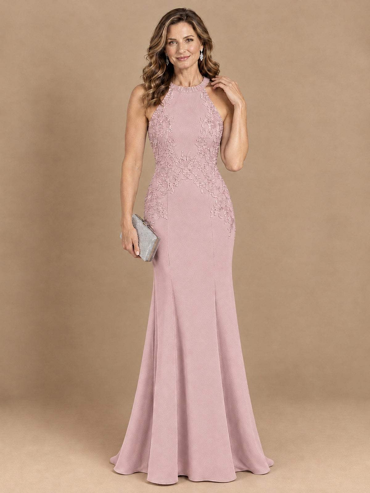 Halter Neckline Lace Appliques Mother of The Bride Dresses