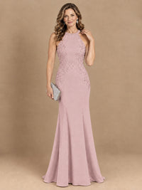 Halter Neckline Lace Appliques Mother of The Bride Dresses