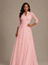Embellished Appliques Mother of the Bride Dress with 3/4 Sleeves
